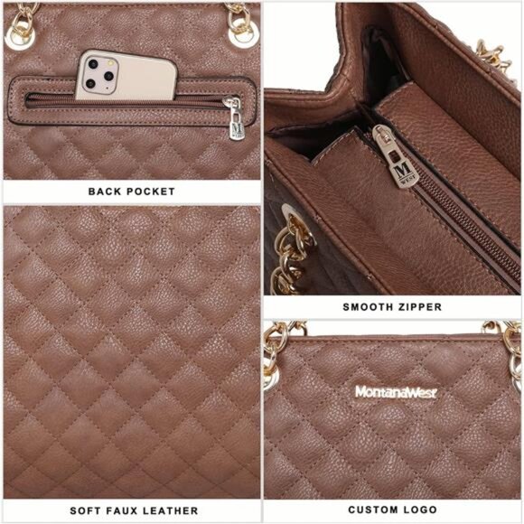 Women Chain Handbags Shoulder Bag, Brown - Picture 5 of 6